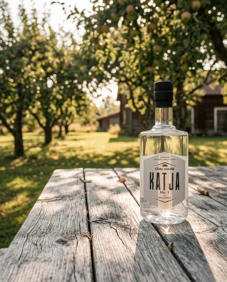 Organic apple spirit bottle — Akvavit Orchard Lifestyle | Generated by Modelize