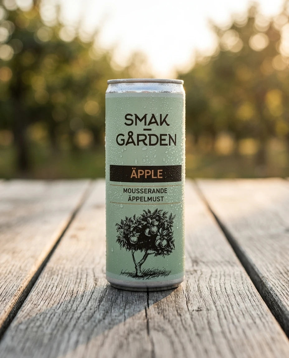 Canned sparkling apple juice — Orchard Golden Hour Lifestyle | Generated by Modelize
